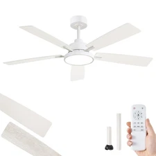 Ceiling Fans with Lights and Remote, 52 Inch White Modern, with 24W 2400LM Hi...