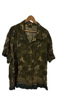 Mens Olive Green Hawaiian Floral Print Short Sleeve Button Down Shirt XL