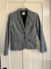J Crew Blazer Women size 2 Blue Chambray Two Button Jacket Lined Preppy Office
