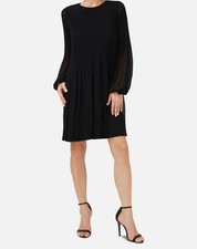 MSK Women's Black Released-Pleat Long-Sleeve Shift Dress Size S