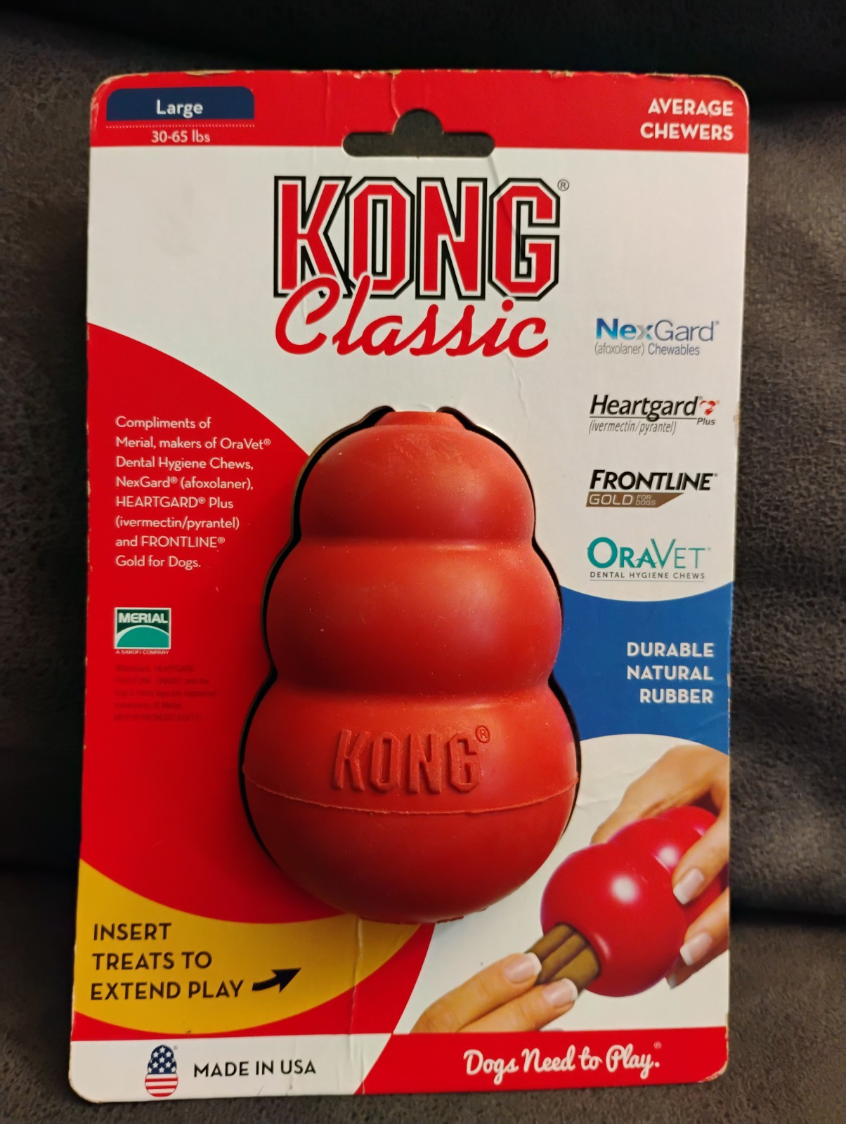 KONG Classic Dog Rubber Chew Toy W/ Treat Insert Area, Size: Large, Size 30-65lb