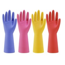 Rubber Kitchen Dishwashing Gloves - 4 Pairs Colorful Reusable Household Clean...