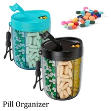 Large Pill Dispenser, with 6 Large Compartments, Portable Pill Bottle Organizer