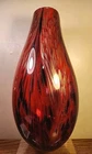 Vintage Murano Ruby Red Vase inlayed with Aventurine Copper and Black 14" Tall