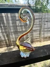 Vintage Murano Summerso uranium Swan Figurine Red Amber Mid Century modern Art