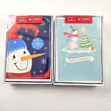 Hallmark Christmas Cards Boxed Set 32 Snowman Assorted Holiday Designs Glitter