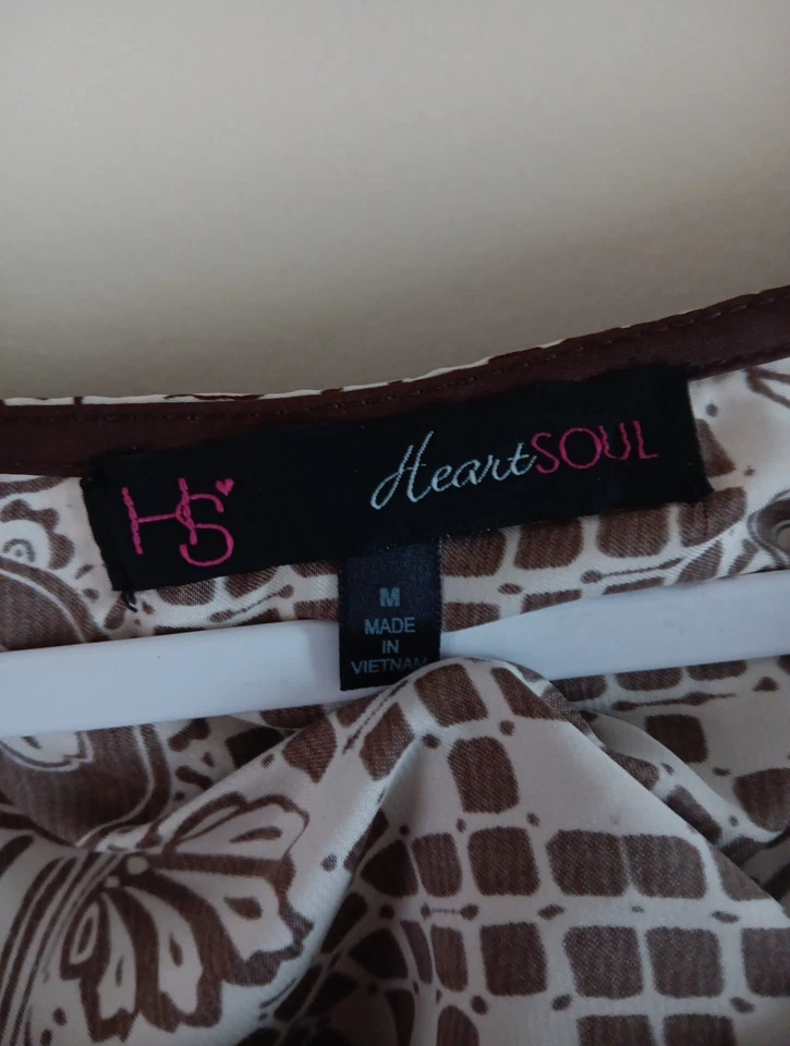 Heartsoul 真丝上衣女式 M 粉色/棕色波西米亚浪漫永恒 70 年代复古外观 — 第 2/4 张图片
