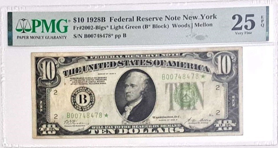 1928 USA Federal Reserve STAR Note Ten Dollars LOW SN# B00748478 PMG 25 EPQ - Image 3 of 4