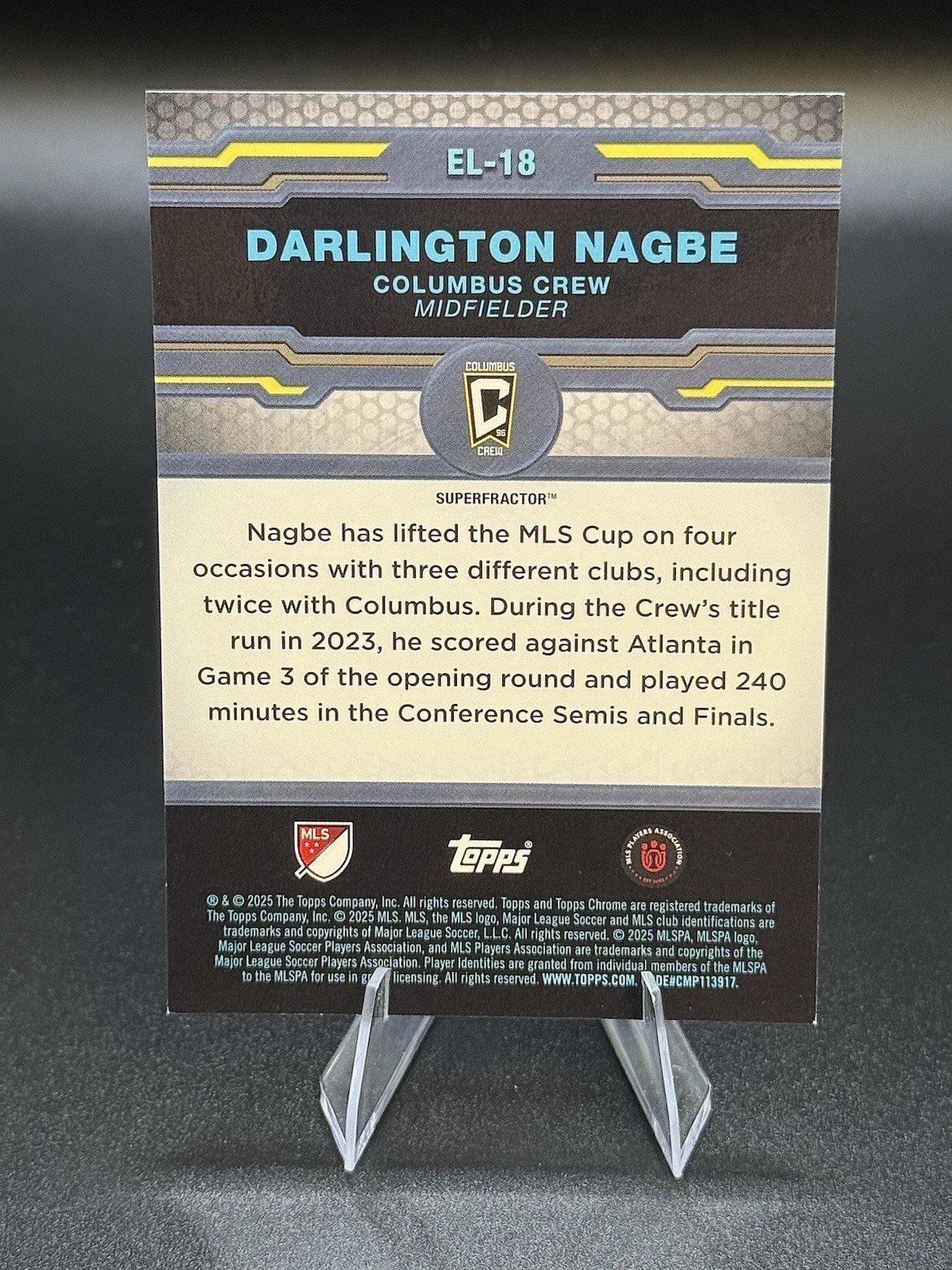 2025 Topps Chrome MLS Darlington Nagbe ELIMINATION SUPERFRACTOR 1/1 Crew view 2