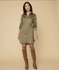 Women’s UNTUCKit Shirt Dress Green Small Pockets Stretch Tailored