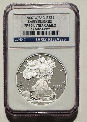 2007 W NGC PF69 ULTRA CAMEO SILVER AMERICAN EAGLE EARLY RELEASE 1 OZ .999 FINE