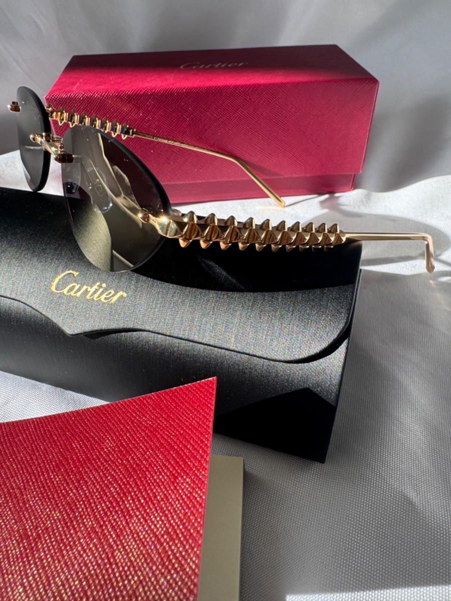 Cartier CT0543S Rimless Sunglasses Genuine Horn Gold Frame
