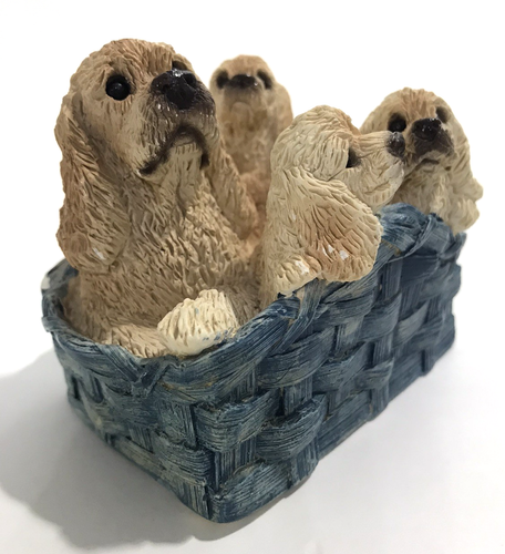 Vintage Stone Critters Basket of Blonde Cocker Spaniel Family - Picture 2 of 11