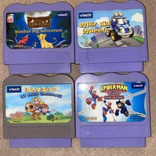 V-Tech V-Smile Learning Game Cartridges Lion King Whiz Kid Spider-Man Lot 4 