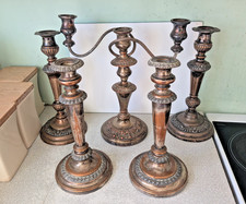 COLLECTION ANTIQUE SILVER PLATED ON COPPER CANDLESTICKS / CANDELABRA