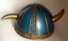 RI Novelty Plastic Blue and Gold Horned Viking Helmet Costume Accessory
