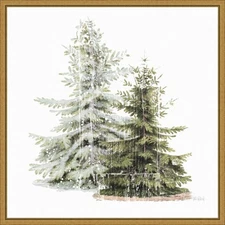 Framed Canvas Wall Art 22x22 Vintage Wooded Holiday Trees in Snow by Katie Pe...