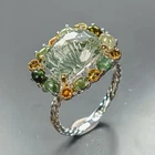 Unique Ring Natural Green Amethyst Ring 925 Sterling Silver Size 8 /R474470