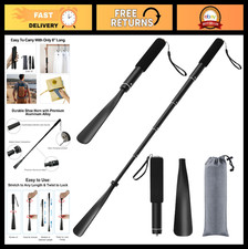 Adjustable Long Handle Shoe Horn 15"-37" Telescopic Metal Shoehorn for Seniors