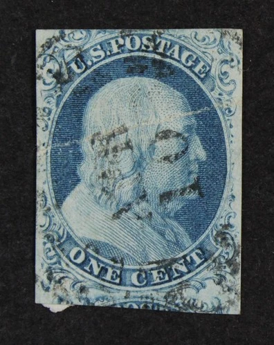 CKStamps: US Stamps Collection Scott#7 1c Franklin Used Crease CV$135