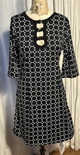 BCBGMAXAZRIA Womens Blk White 1/2sleeve 60s Style Shift Dress Sz L Pre-owned 