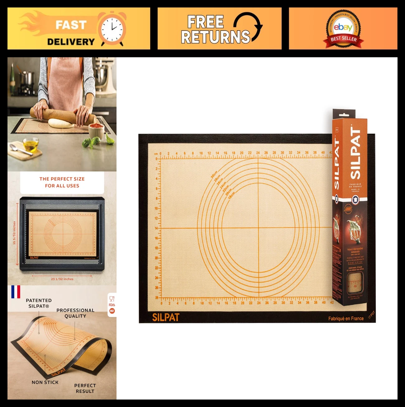 Non-Stick Silicone Baking Mat for Pastry & Dough, 15.1" x 23" Countertop Mat