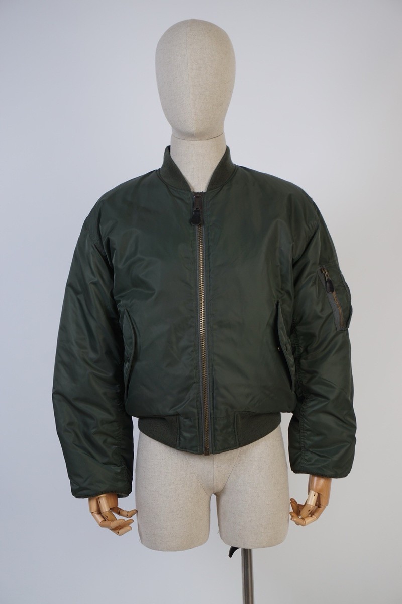 ジャケット・アウター special old leather ma-1 green MA-1 Flight Bomber Jacket Special Force Vintage Green Size M