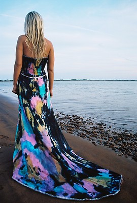 blue tweed dress women Chic Bohemian beach look lace chiffon satin A-line ball gown wedding d –  Bela Bridal main image 0