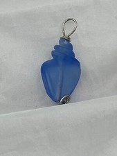 Lampworked Glass Blue 3D Spiral Sea Shell Pendant Beach Jewelry