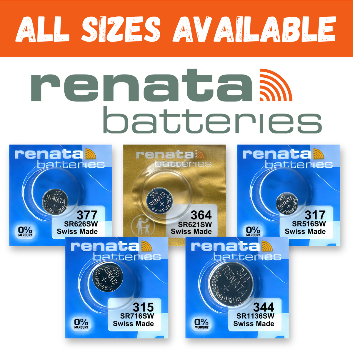 RENATA Watch Batteries 317 329 357 364 371 370 381 395 CR2032