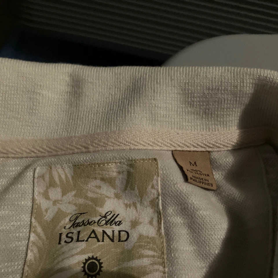 Rare Tasso Ella Island Floral Pineapple Polo Beige Green Men’s Shirt Medium - Image 3 of 4