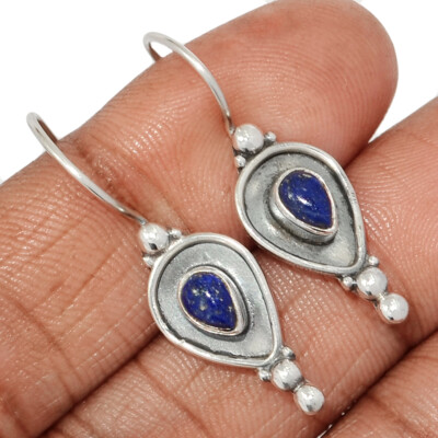 Natural Lapis Lazuli - Afghanistan 925 Sterling Silver Earrings DSA2 CE44598
