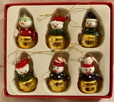Glass Snowman Head Bell Christmas Ornaments Set Of 6
