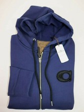 NEW COACH Size S Men's Sweatshirt Hoodie Navy VARSITY C Zip Up Fleece 298