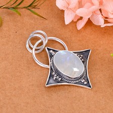 Natural Rainbow Moonstone Designer 925 Sterling Silver Pendant Oval Jewelry 1.55