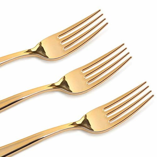 Gold Dessert/Salad Plates White with Gold Rim - Plastic Forks Included - 144 PCS - Picture 3 of 6