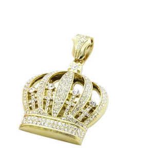 Authentic 14K Gold Plated Queen Crown Pendant 30" Inch Necklace Men's