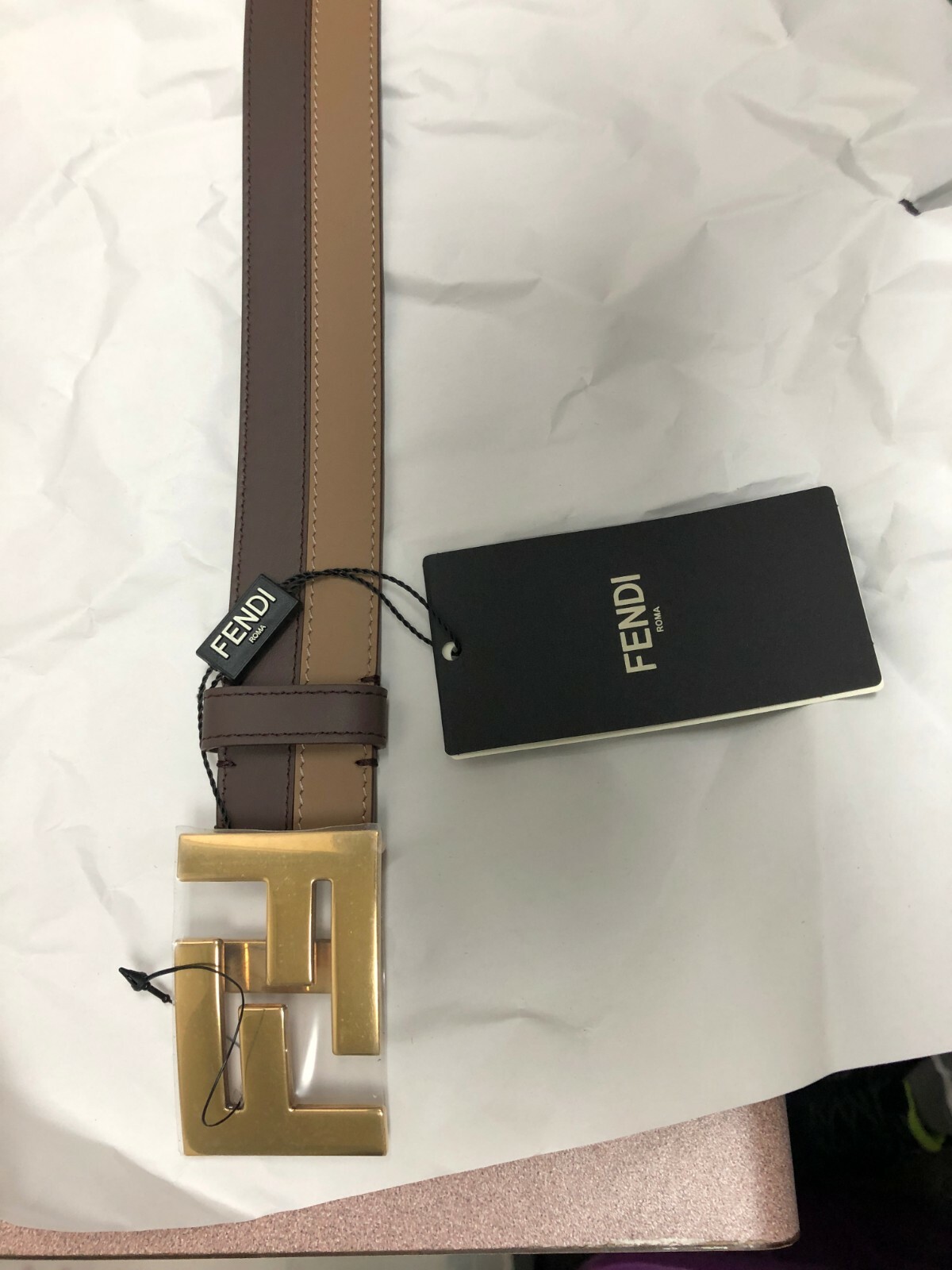 Fendi - Men's Belt (BNWT) - Bicolor Leather; Size 100/US40; Light & Dark brown image 7