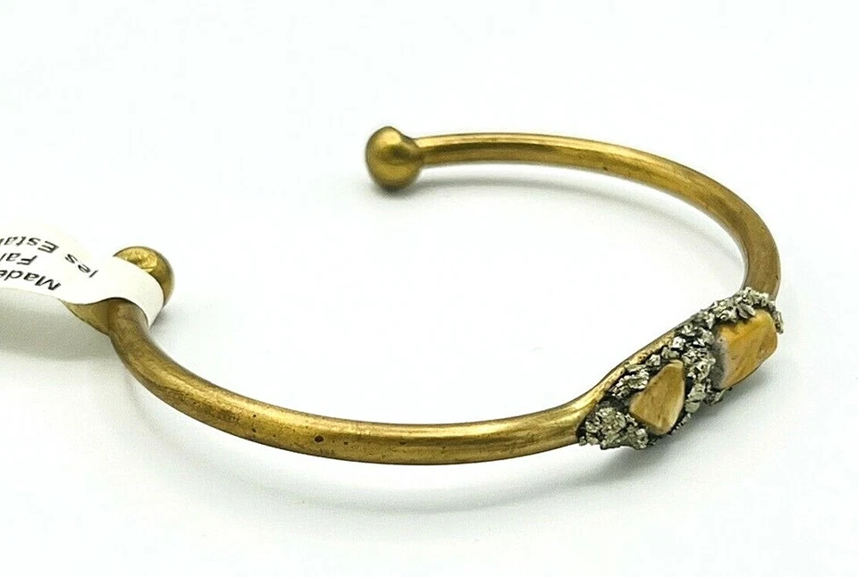 Marly Moretti 橙色方解石 Pyrite 黄铜袖口手链 全新 — 第 2/4 张图片