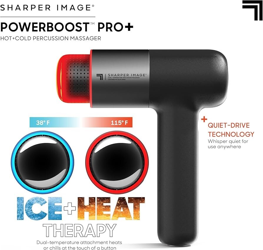 Sharper Image - Powerboost Pro+ Hot & Cold Percussion Massager - Black Excellent