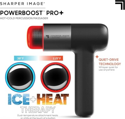 Sharper Image - Powerboost Pro+ Hot & Cold Percussion Massager - Black Excellent