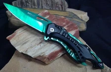 MTech Assisted Blade Tactical Green Rescue Pocket Knife Vib Bottle Opener 