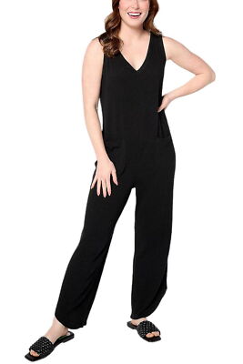 AnyBody Lounge Sleeveless Textured Knit Jumpsuit Black