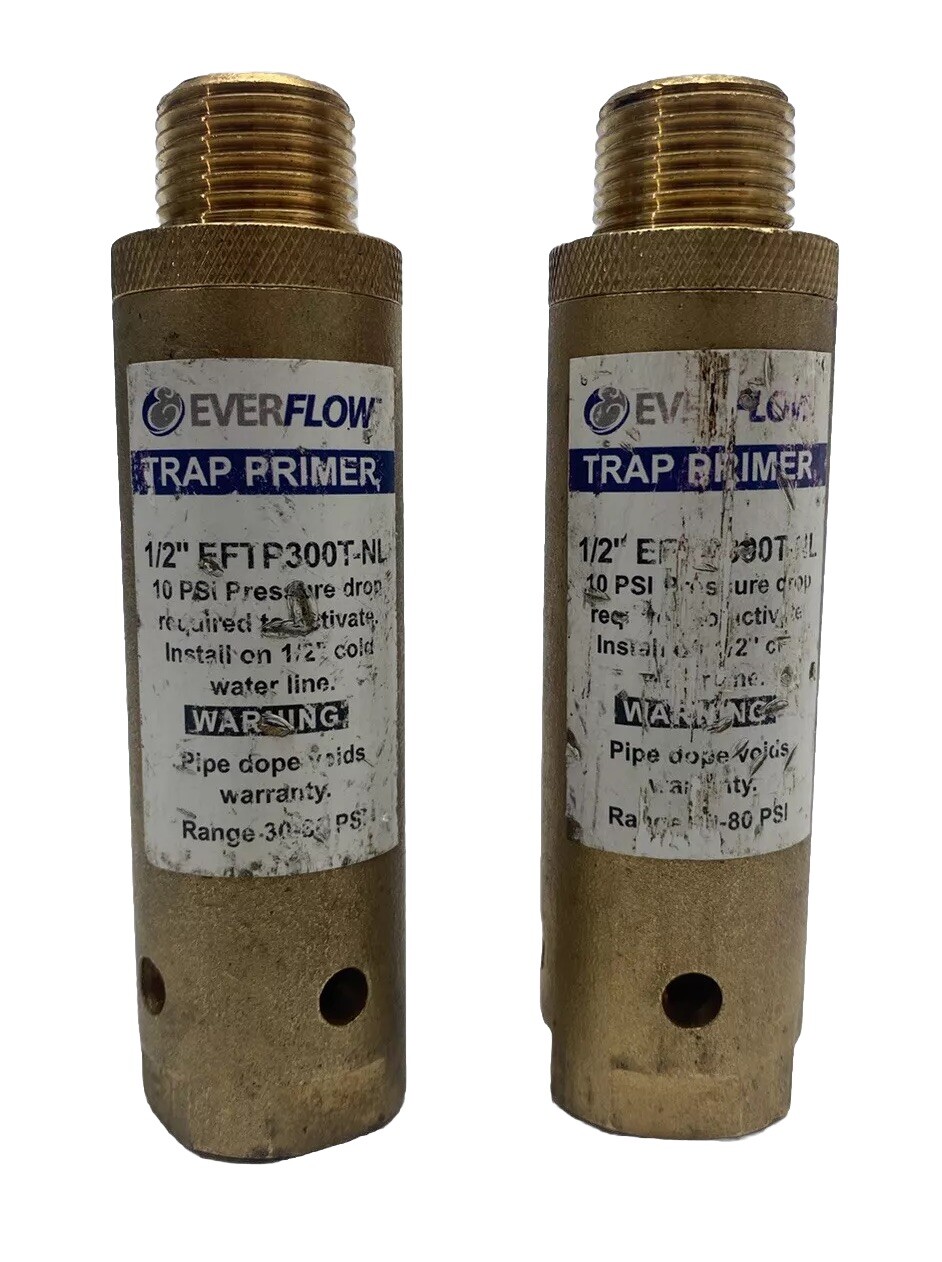 Lot Of 2, EVERFLOW Trap Primer 1/2" EFTP300T-NL, 10PSI