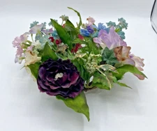 Vintage Floral Wreath Spring Candle Ring 8" Cottagecore Purple Green Pink Decor