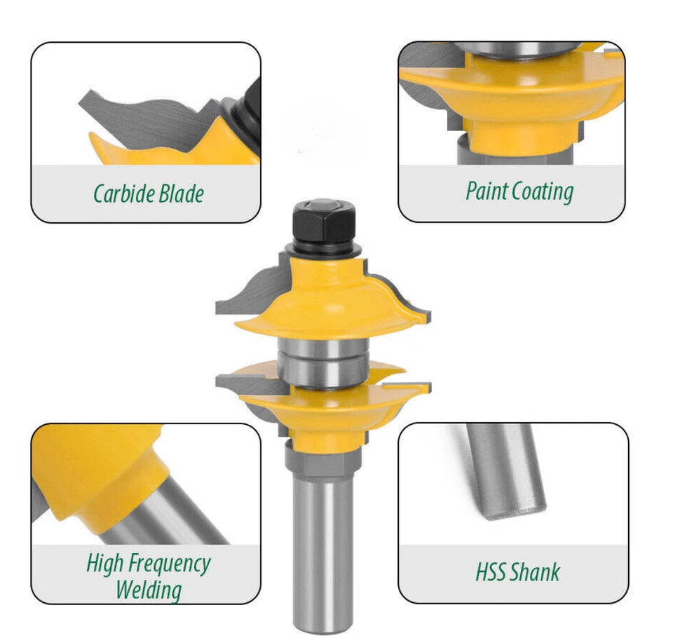 Ogee 3 Bit Entry Door Rail & Stile Joint Router Bits Set Cutter 12mm 1/2" Shank - Image 3 of 4