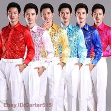 Latin Dance Cotton Shirt Men Ballroom Competitive Wedding Party Pleased Shirts