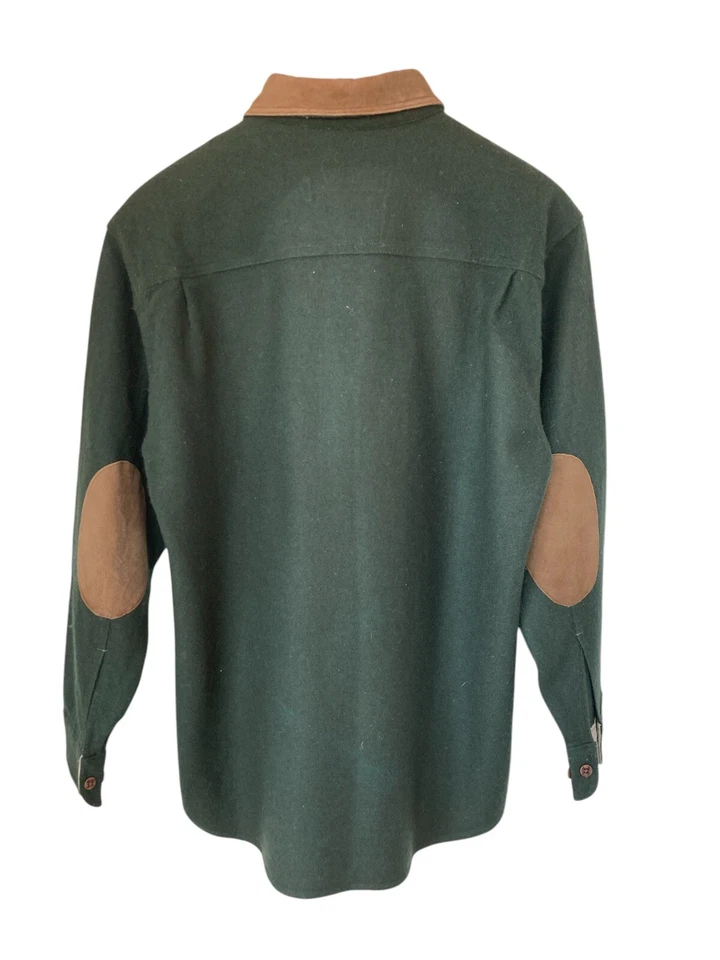 Woolrich Wool Shirt Jacket Men's Large Green, Suede Collar Patches - Image 2 of 4