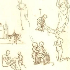 RAPHAEL ETCHING HOLY FAMILY FIGURES STUDY 1866 RENAISSANCE OLD MASTER ART PRINT