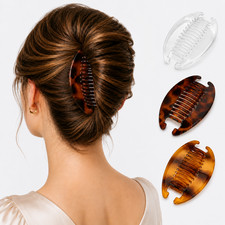 3 Set Women Clear Brown Cheetah Banana Hair Comb Vintage Style French Twist Updo
